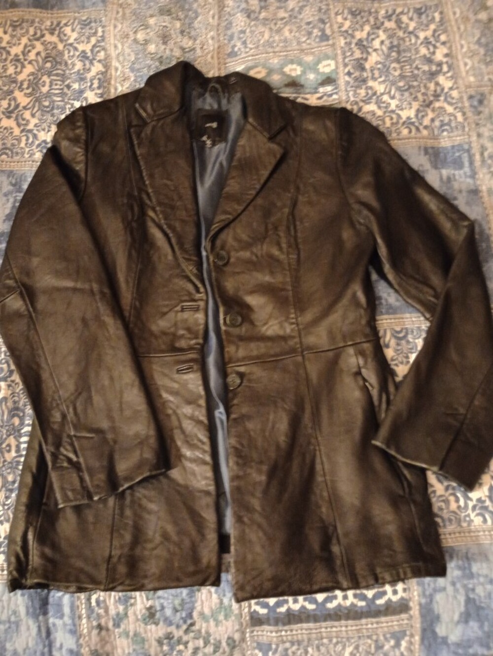 VTG Retro Black Leather Blazer Jacket - Classic Tailored Style
